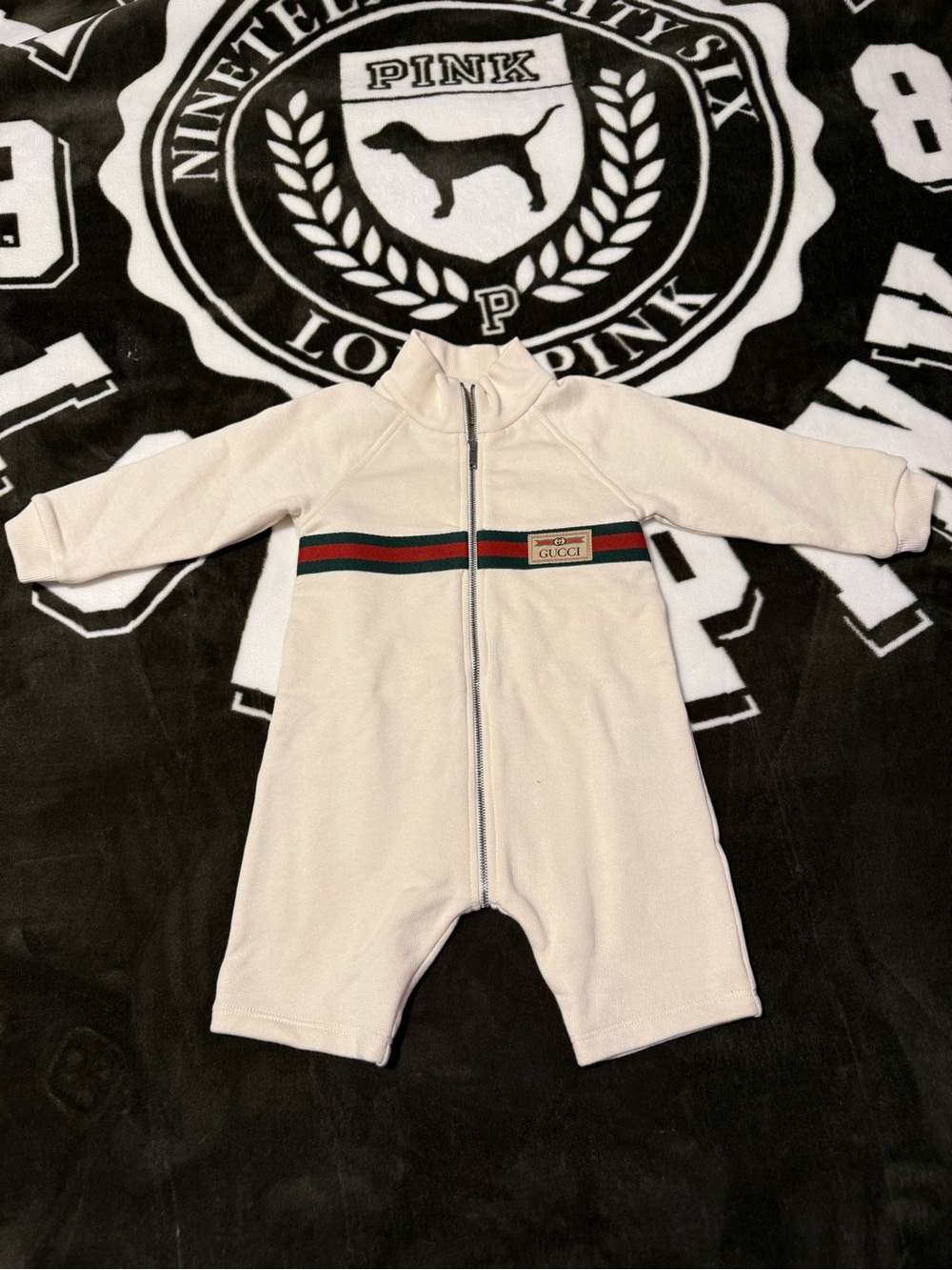 Gucci Cream Footie with Red and Green Signature Stripe